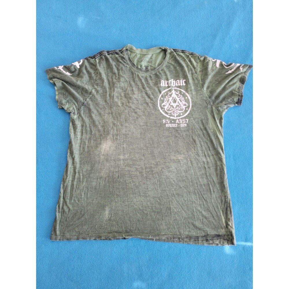 Authentic Vintage Y2K Archaic Affliction Vengeance Graphic Logo Green Tee sz 2XL